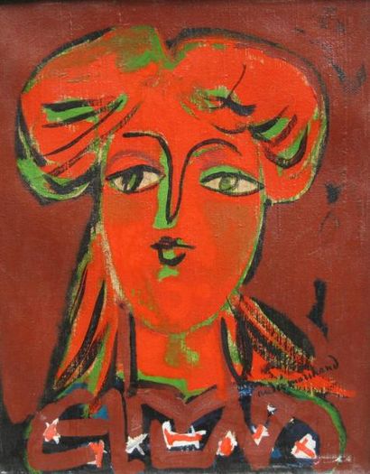André MARCHAND (Aix-en-Provence 1907-1997) La jeune fille aux cheveux rouges Huile...