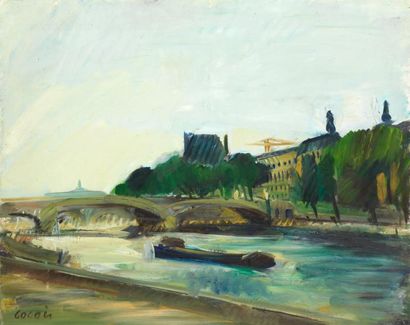 Pierre GOGOIS (né en 1935) Pont du Carrousel Huile sur toile signée en bas à gauche....