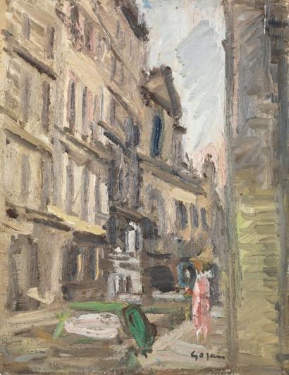 Pierre GOGOIS (né en 1935) Rue animée Huile sur toile signée en bas à droite. 65...