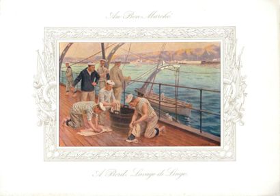 null 18 CHROMOS AU BON MARCHE: Paris. La Marine - A Bord, illustration de G.Bougain...