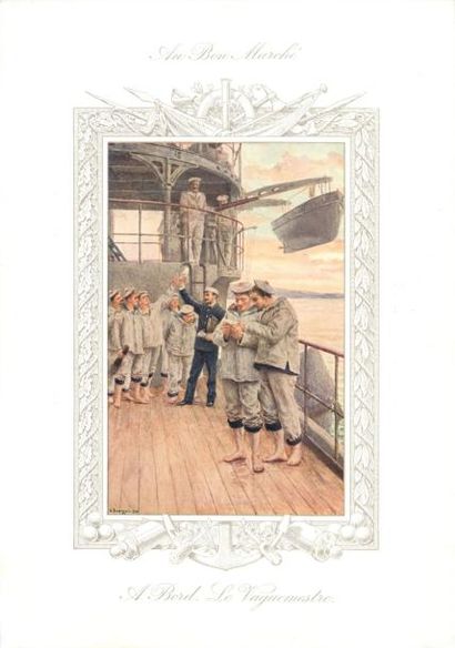 null 18 CHROMOS AU BON MARCHE: Paris. La Marine - A Bord, illustration de G.Bougain...