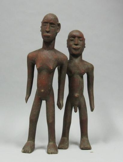 null Burkina Faso - Lobi Deux statuettes en bois dur. H: 51 cm; H: 47 cm (accide...