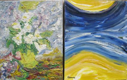 Anna CHIMARAS (née en 1974) Colline jaune; petit bouquet blanc; soleil d'automne...
