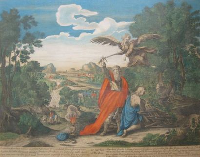 null Le Sacrifice d'Abraham Gravure rehaussée d'après Cochin. 28 x 40 cm