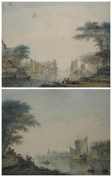 Theodor VERRYCK (1734-1786) Deux paysages en bord de rivière Aquarelles signées en...