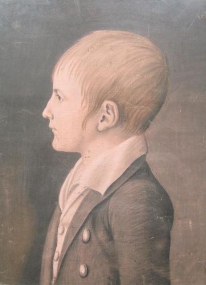 ECOLE FRANCAISE DU XIXème siècle Profil d'enfant Crayon (quelques mouillures) 38...