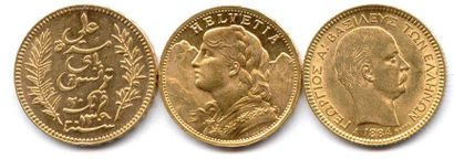 null Lot de trois pièces module 20 Francs: 20 drachmes Georges Ier 1884 Paris, 20...