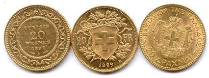 null Lot de trois pièces module 20 Francs: 20 drachmes Georges Ier 1884 Paris, 20...