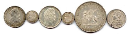 null Lot intéressant de six pièces d'argent: Cinquième d'écu aux lauriers de Louis...
