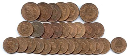null Lot de 29 pièces en cuivre type Cérès IIIe République: 10 Centimes (6 ex.) de...