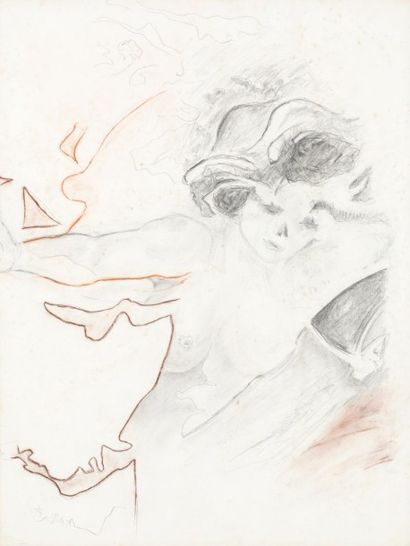 Alain JACQUET (1939-2008) Étude pour King Kong ou Dolphin Crayons gris et de couleur...