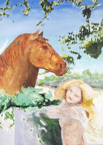 Alain JACQUET (1939-2008) Sans titre (cheval et femme) Huile sur toile non signée...