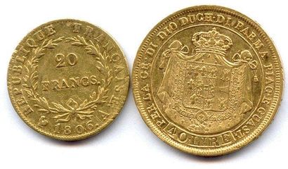null Lot de deux pièces: 40 Lire Marie Louise 1815 et 20 Francs Napoléon Ier 1806...