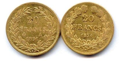 null Lot de deux pièces: 20 Francs Louis Philippe Ier (tête nue) 1831 Paris 20 Francs...