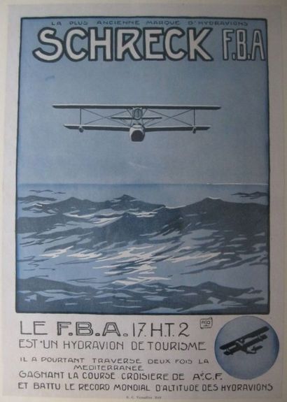 null Affiche publicitaire Hydravion SCHRECK fba 1925, 28 x 19 cm, encadrée.