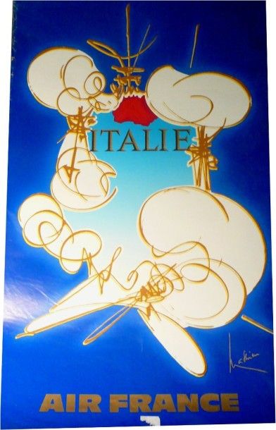 null Affiche AIR FRANCE - Italie- 

par MATHIEU, 100 x 60 cm. (pliures aux bords...