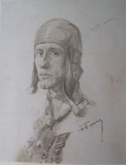 null Portrait de l'aviateur Jean Loste, as aux 7 victoires de 1914-1918, lithographie...