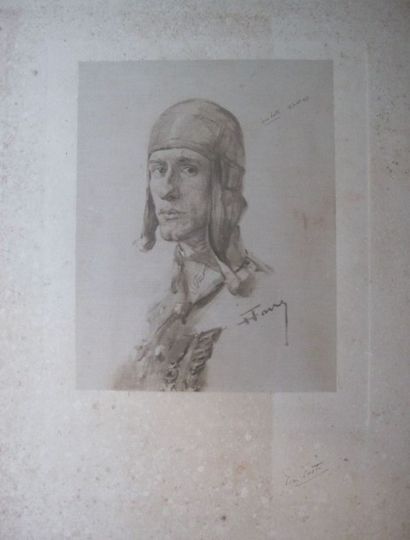 null Portrait de l'aviateur Jean Loste, as aux 7 victoires de 1914-1918, lithographie...