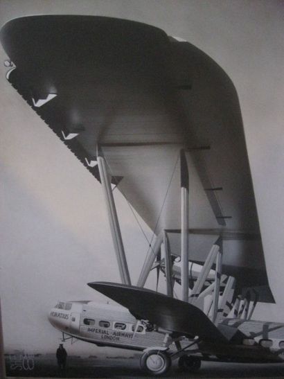 null Ecole moderne. Le biplan « Horatuis » de l' Imperiali Airways London, gouache,...