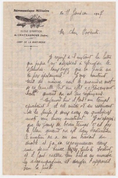 null [ECOLE d'AVIATION MILITAIRE].

Correspondance d'un aviateur. 1917. 6 l.a.s....