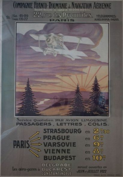 null Compagnie Franco-Roumanie de Navigation Aérienne, 1922. Grande affiche pour...