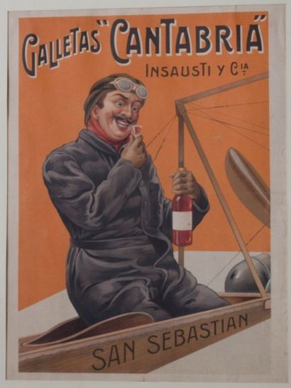null Galletas « Cantabria », affichette publicitaire présentant un pilote dégustant...