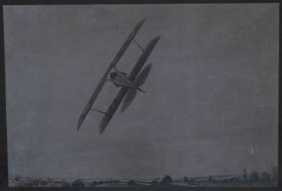 null Spad XX en vol. Technique mixte. Années 1920. 24 x 36 cm.
