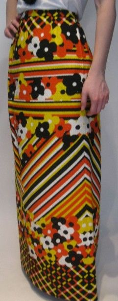 LANVIN Boutique Longue jupe droite en coton imprimé floral et géométrique noir, rouge,...