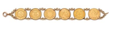 null Bracelet articulé en or 18 K (750) composé de 6 pièces d'or (20 frs France,...