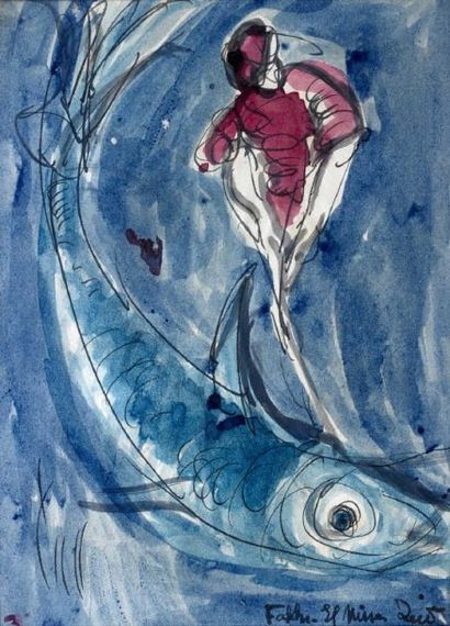 Fahr El Nissa ZEID (1901-1991), école turque Le poisson. Aquarelle signée en bas,...