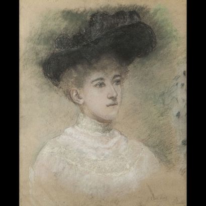 ÉCOLE ANGLAISE vers 1900 Portrait d'Ava Rogers. Pastel et fusain sur papier, titré...