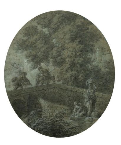 null Claude - Joseph VERNET (1714 - 1789) (Attribué à)
Paysage au pont avec pêcheur...