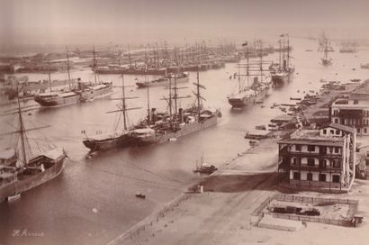 null ARNOUX : Egypte, rade de Port Saïd, 1885. Tirage albuminé d’époque monté sur...