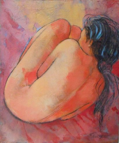 null F. GOUGAULT (Ecole du XXème siècle) 

Femme nue de dos. Acrylique sur toile...
