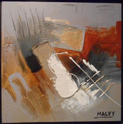 null MALVY (Ecole du XXème siècle). Composition abstraite. Peinture sur bois signée...