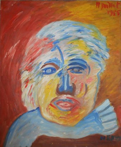 null Jean-Claude HERVY. Ecole du XXème siècle. Portrait d'homme de face. Peinture...