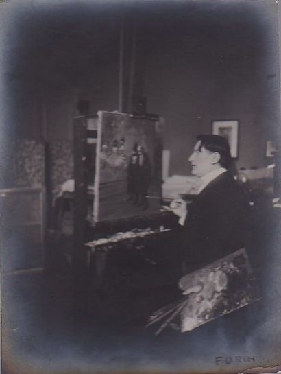null Anonyme : Louis Forain au motif, c.1900. Tirage argentique d’époque. 21,2 x...