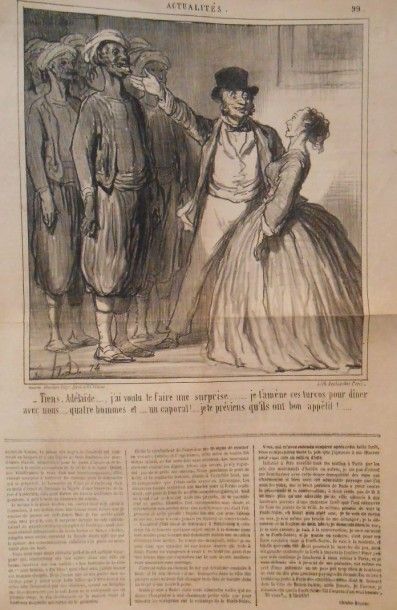 null Ensemble de coupures de presse provenant du journal Le Charivari, vers 1850...