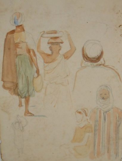 null Ecole du début du XXème siècle. Etudes d'hommes et soldats. Deux dessins aquarellés...