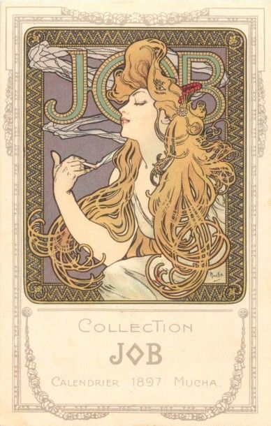 null 1 CARTE POSTALE MUCHA : Collection Job - Calendrier 1897. Verticale, dos séparé,...