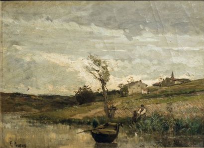 null Edmond Marie PETIT JEAN (1844-1925)

Paysage de bord de rivière animé d'un pêcheur...