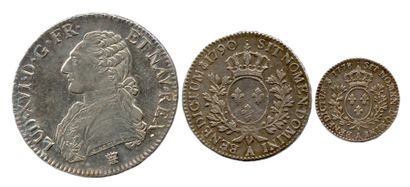 Lot de 3 pièces d'Argent de Louis XVI : écu...