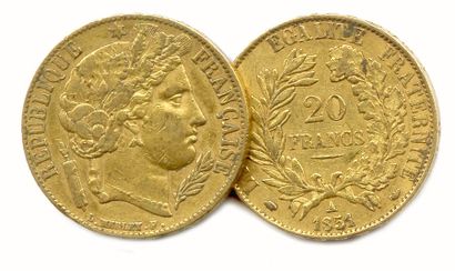 Lot de 2 pièces Or. IIe République : 20 Francs...