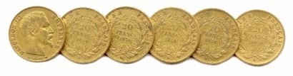 Lot de 6 pièces Or. Napoléon III : 20 Francs...