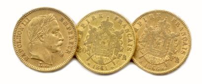 null Lot de 3 pièces Or. Napoléon III : 20 Francs (tête laurée), 1861 Paris, 1861...