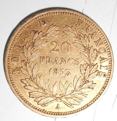 null 20 Francs 1853. Or, Napoléon III Empereur (A), Barré. Poids 6gr.