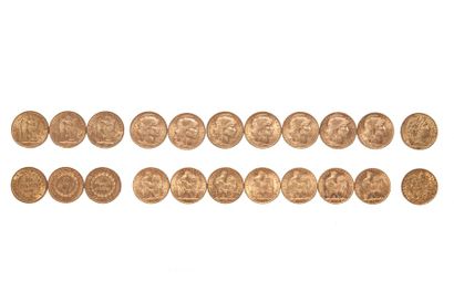 null Lot de 11 pièces de 20 Francs Or. 1-Marianne-1851 IIème république, 7-Coq-1904...