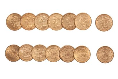 null Lot de 7 pièces de 10 Dollars Or. 1881 x 3, 1886, 1893, 1899 et 1907. Poids...