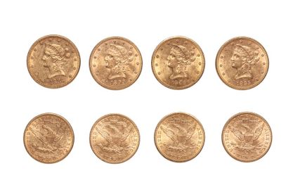 null Lot de 8 pièces de 10 Dollars Or. 1880, 1881 x 3, 1886, 1893, 1895 et 1901....