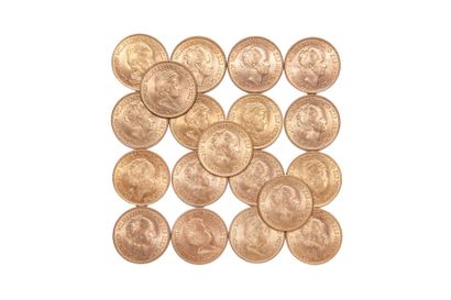 null Lot de 19 pièces de 10 Florins Or. 1912 x 4, 1913, 1917 x 2, 1925 x 2, 1926...